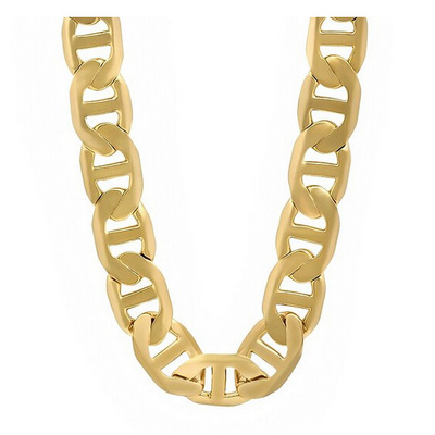 12mm Gold Plated Mariner Chain Necklace, 316l Stainless Steel Heavy Mariner Chain