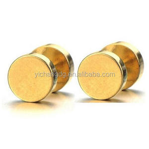 2pcs 7mm Gold Screw Stud Earrings Men, Stainless Steel Cheater Fake Ear Plugs Gauges Illusion Tunnel