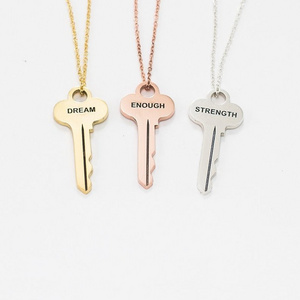 2019 Key Pendant Necklace Engraved Strong 18k Gold Plated Customized Name 316 Stainless Steel Jewelry