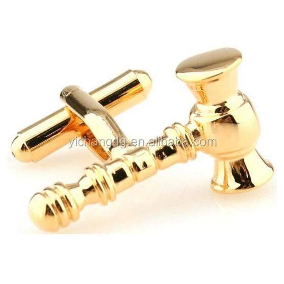 Stainless Steel Gold Plated Gavel Mallet Judge Lawyer Mason Cufflinks