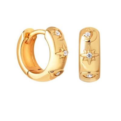 Trendy Fashion Hoops Stainless Steel Hypoallergenic Women's Earrings CZ Three Diamond Star Hoop Earrings