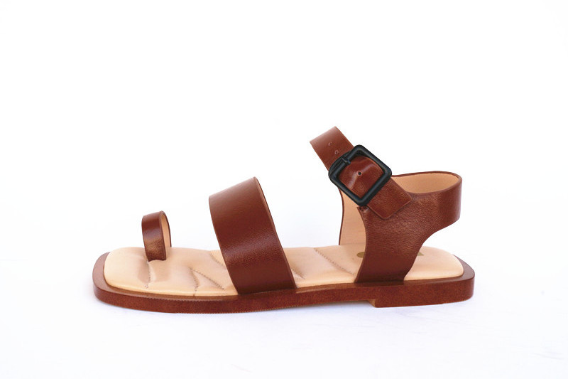 Wholesale Real Cow Leather Flats Square Toe Bulk Ladies Custom Buckle Sandals with Logo