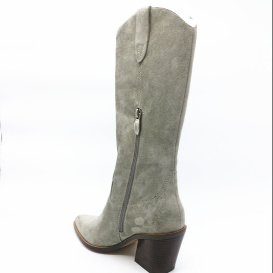 Fashion Design Pointed Toe Cowboy Knee Length High Suede Ladies Boots Women Shoes