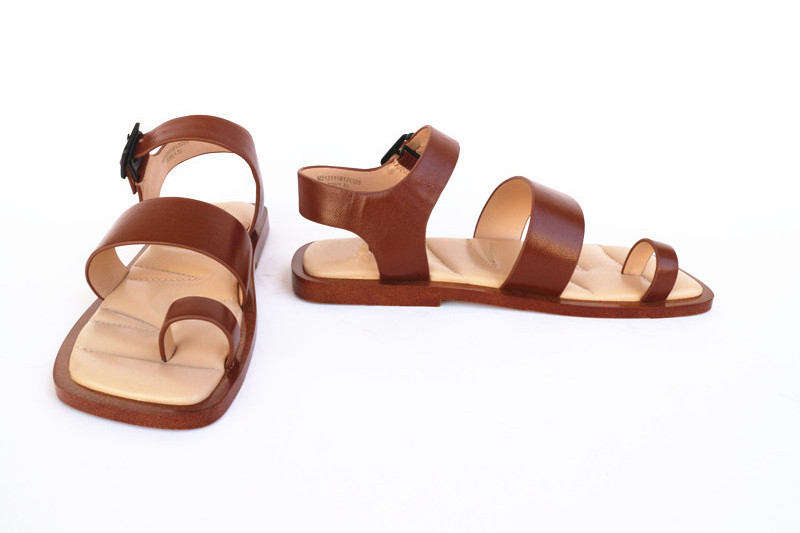 Wholesale Real Cow Leather Flats Square Toe Bulk Ladies Custom Buckle Sandals with Logo