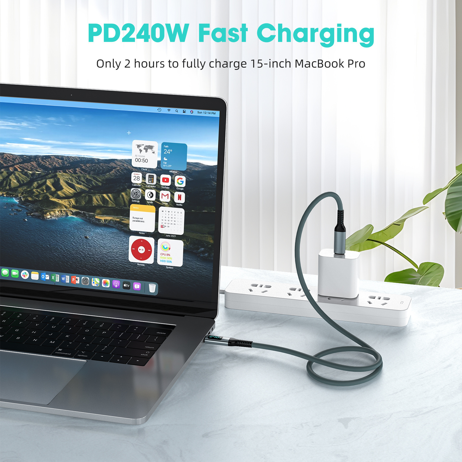 240W Thunderbolt 4 40Gbps USB4 C 8K Video PD Type C Cable LCD Display Nylon Metal Braid Hard Disk Thunderbolt 4 USB C Cable