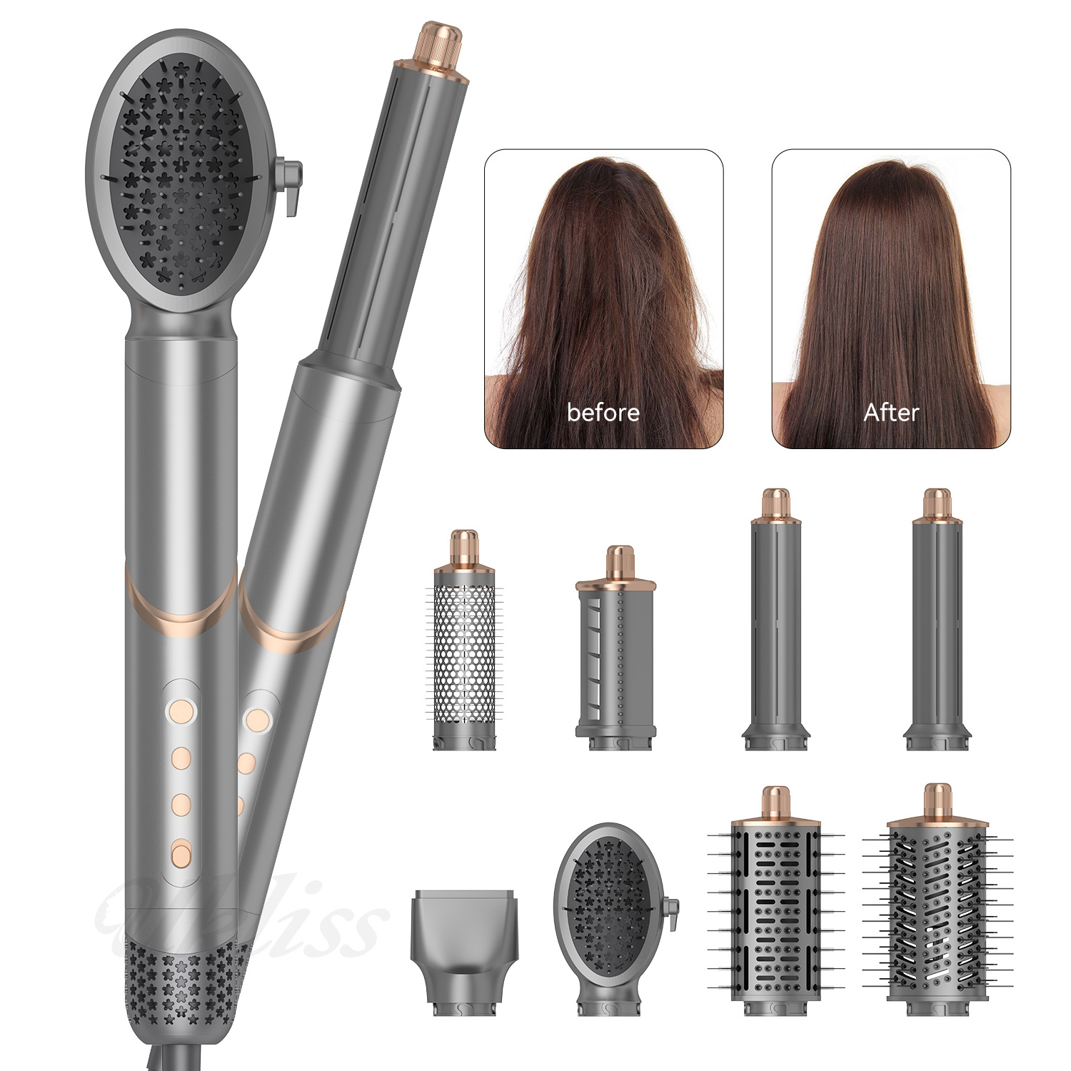 1400W Blow Dryer Brush in One 8 in 1 Ionic Hair Dryer and Styler Volumizer with Oval Titanium Barrel Hot Air Straightener Brush