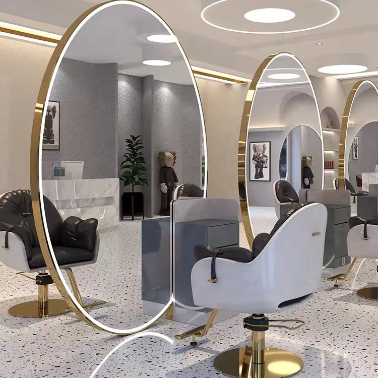 2024 Salon equipment other salon furniture double sided barber stations hair styling mirror salon station with lights