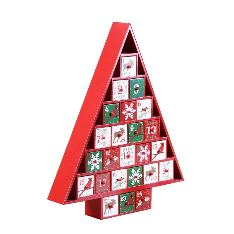 Colorful christmas tree shape wooden  24 drawers advent calendar wooden sublimation christmas countdown calendar