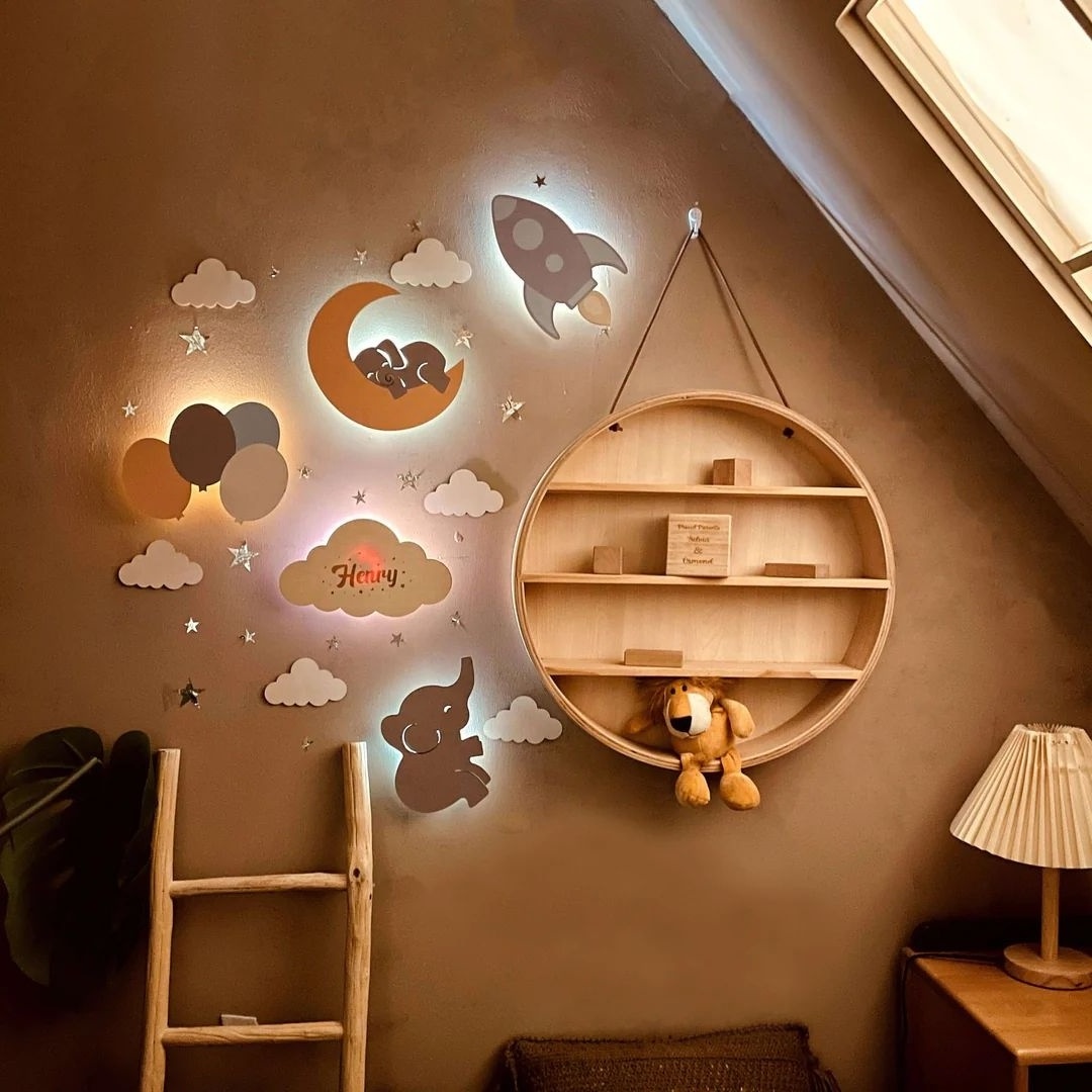 New Style Nursery Room Decor Wood Wall Light Kid Bedroom Wooden Wall Lamps Lights for Home