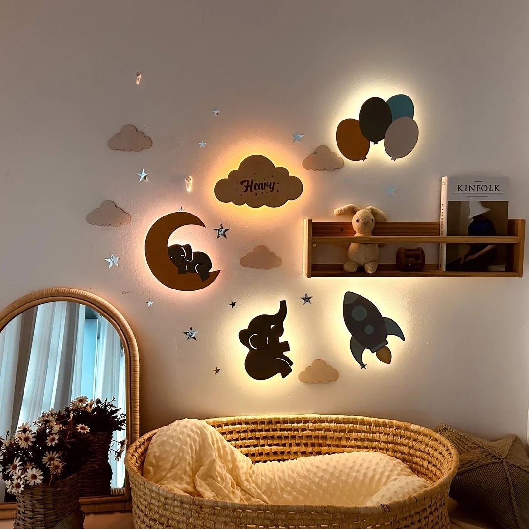 New Style Nursery Room Decor Wood Wall Light Kid Bedroom Wooden Wall Lamps Lights for Home