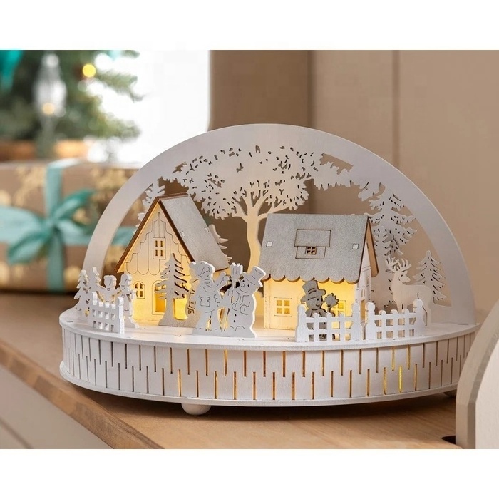 CE Certification 9 LED Light Warm White Christmas Arch Village Scene Ornament Decoration