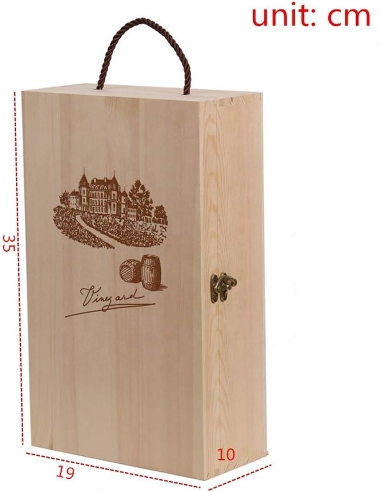 Double Bottle Wood Storage Box Wooden Luxury Gift Packaging Wine Box With String