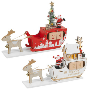 2024 New  Arrival  Wooden  Red  White Deer Sleigh 24 Days Christmas Countdown Calendar  for Christmas Desk Decor