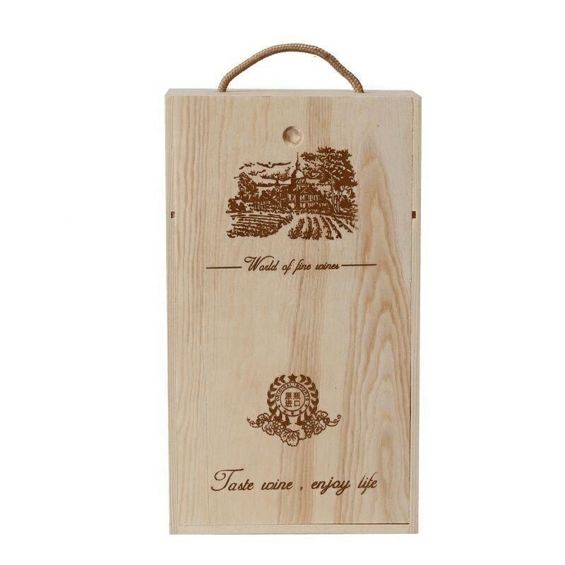 Double Bottle Wood Storage Box Wooden Luxury Gift Packaging Wine Box With String