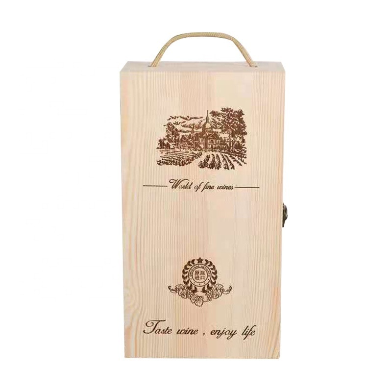 Double Bottle Wood Storage Box Wooden Luxury Gift Packaging Wine Box With String