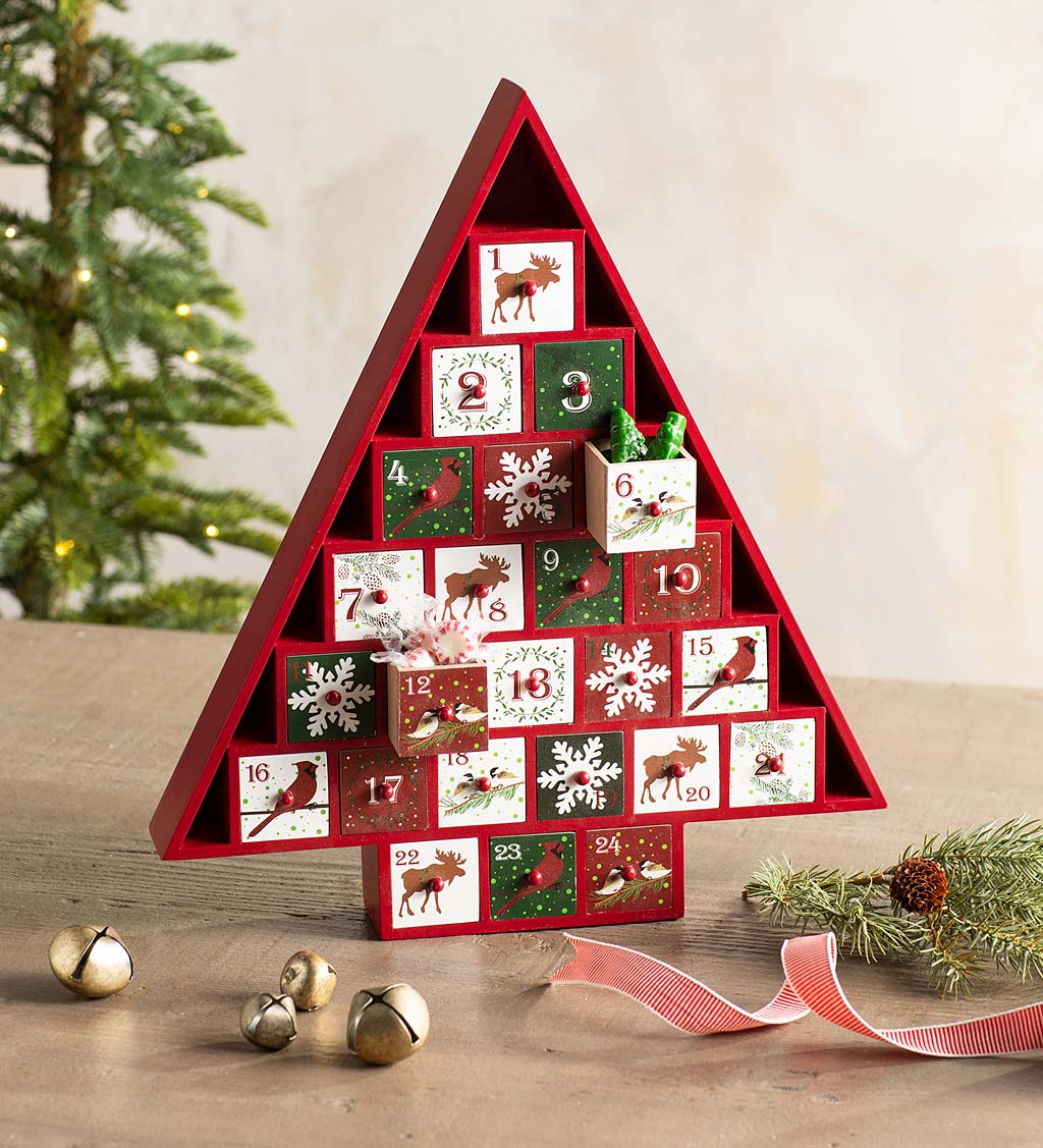 Colorful christmas tree shape wooden  24 drawers advent calendar wooden sublimation christmas countdown calendar