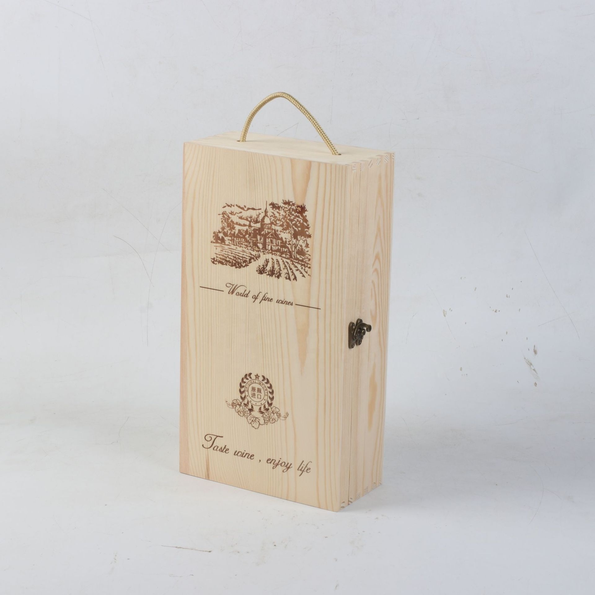 Double Bottle Wood Storage Box Wooden Luxury Gift Packaging Wine Box With String