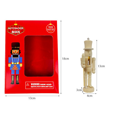 Wooden Christmas Ornament Diy Kids Toys Unpainted mini Nutcracker soldiers