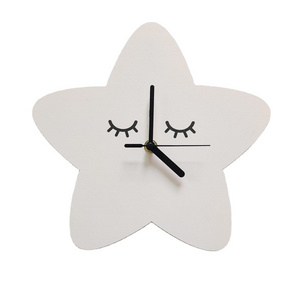 Nordic style five-pointed star wooden silent clock wall decoration Children's room hanging clock