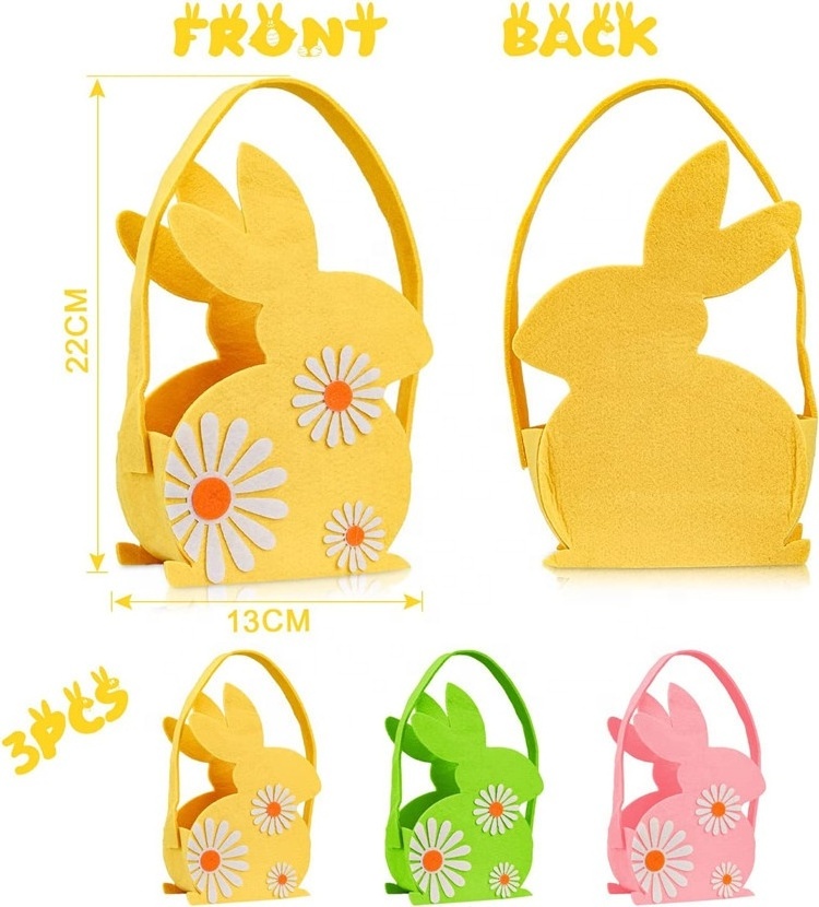 2024 Custom Easter Party Decoration Candy Gift Bags for Kids Flower Easter Tote Bags Felt Bunny Easter Basket with Handle