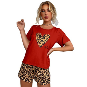 Women's  pajamas set Summer Wholesale Pajamas Casual Set Home Wear Print Pattern Short Sleeved Leopard Print Shorts Two-piece