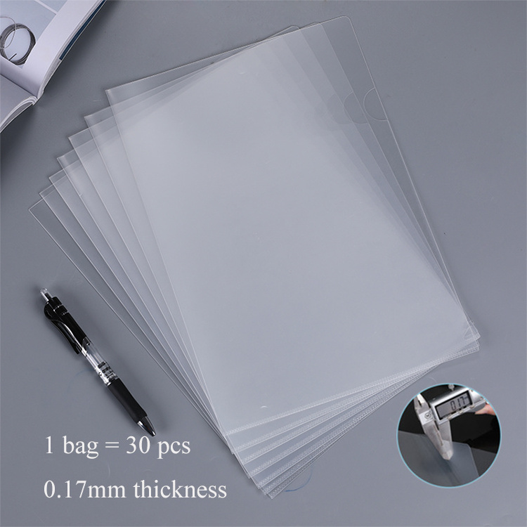 High quality school stationery 30 pcs per bag pp plastic clear transparent L shape file folder