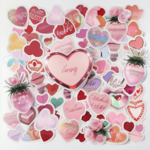 Custom Valentine's Day Stickers Full Color Heart Shaped Holographic Sticker Laptop Decorative Love Sticker