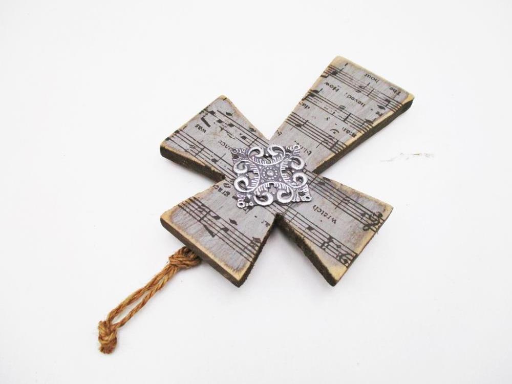 Wholesale Christian Products Novelty Wooden Small Crosses with Metal Flower Details for Souvenir