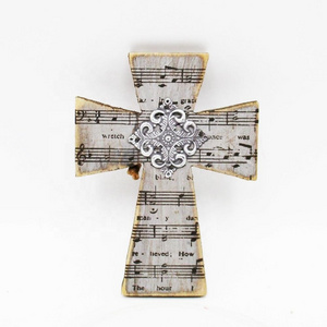 Wholesale Christian Products Novelty Wooden Small Crosses with Metal Flower Details for Souvenir