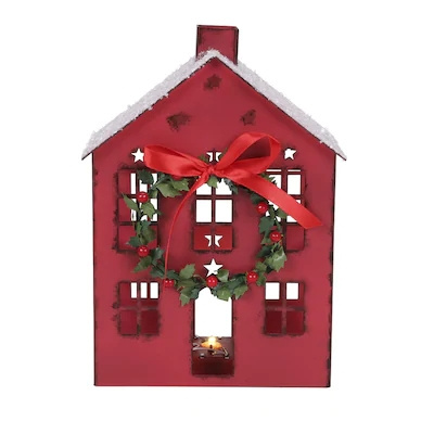 Christmas Decor Galvanized Metal House Lantern With LED