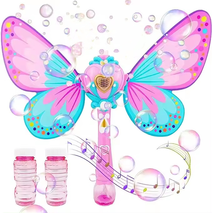 Novelty Outdoor Girl Princess Light Up Electric Automatic Magic Butterfly Bubble Wand Plastic Magic Bubble Glow Stick