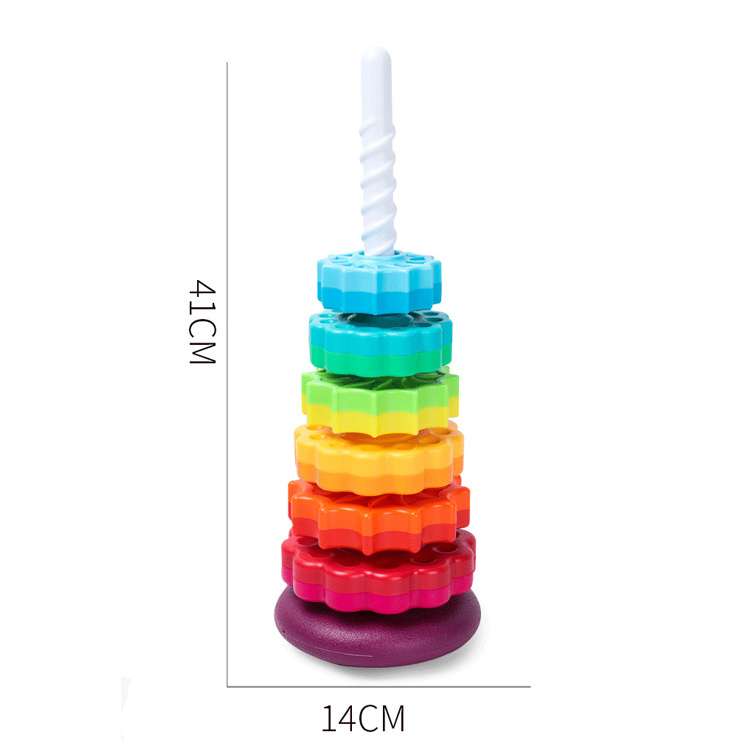 Baby Rainbow Tower Spinning Wheel Colorful Circle Toy Stacking Rings Spinning Toy Toddler Toy