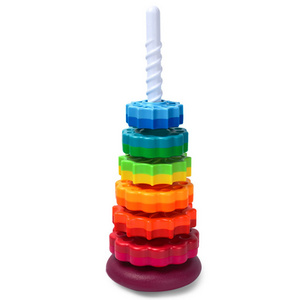 Baby Rainbow Tower Spinning Wheel Colorful Circle Toy Stacking Rings Spinning Toy Toddler Toy