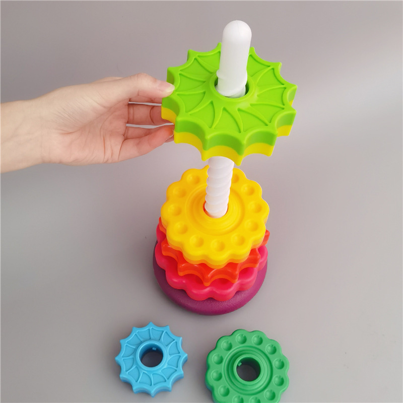 Baby Rainbow Tower Spinning Wheel Colorful Circle Toy Stacking Rings Spinning Toy Toddler Toy