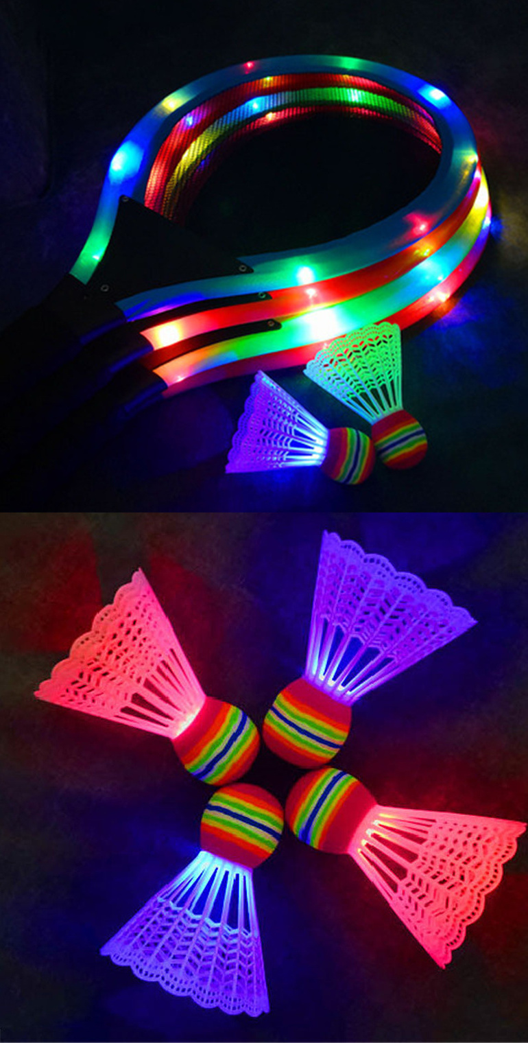 Outdoor Night Sport Game Bounce Paddle With Mesh Light Up Paddle Ball Set Badminton Racket Set with LED Light