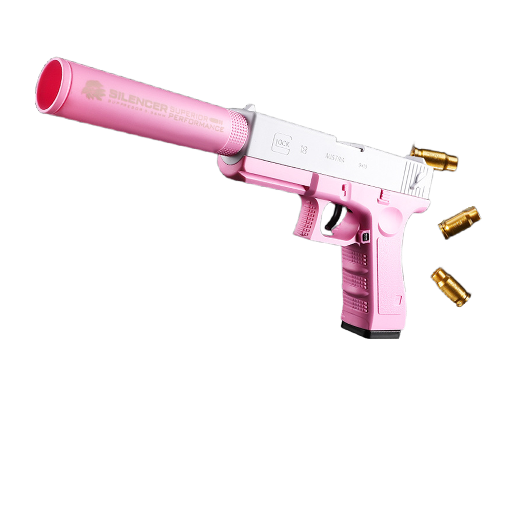 New Pink Shooting Toy Clip Silencer Eva Manual Loading Plastic Small Soft Bullet Pistol Shelled Ejection Gun