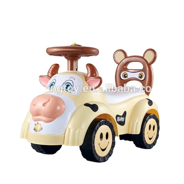 Cute Cow Shape Learning Step Toy Vehicle With Music Lights Baby Four Wheelers Toddler Ride On Car For Baby For Kid