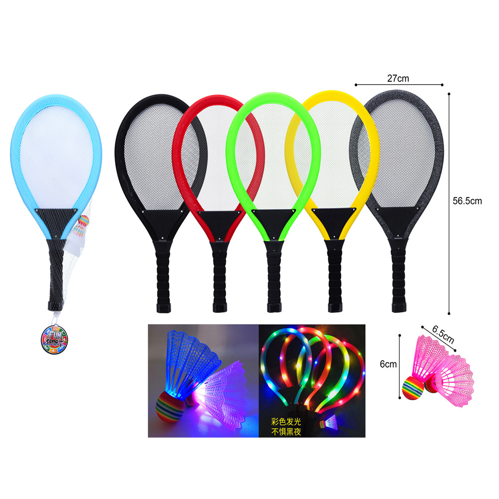 Outdoor Night Sport Game Bounce Paddle With Mesh Light Up Paddle Ball Set Badminton Racket Set with LED Light