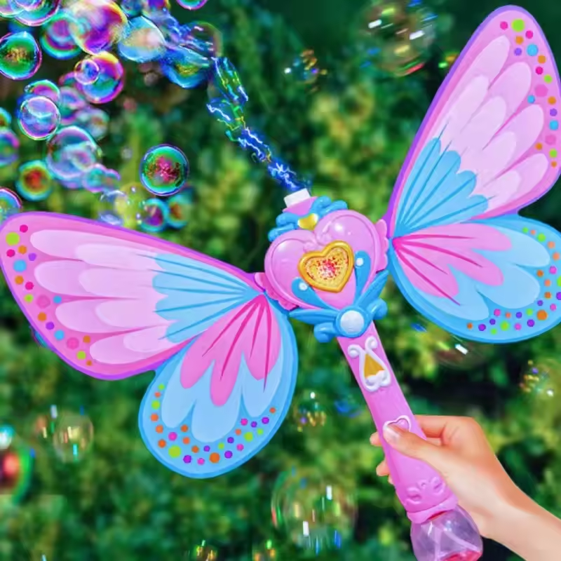 Novelty Outdoor Girl Princess Light Up Electric Automatic Magic Butterfly Bubble Wand Plastic Magic Bubble Glow Stick