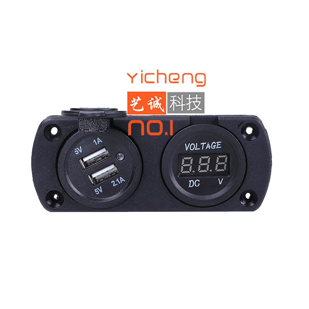 DC 12V 24V 2 Port Dual Bus Boat Marine Car Panel Mount USB Charger Socket, Digital Voltmeter for Phone Power Charging