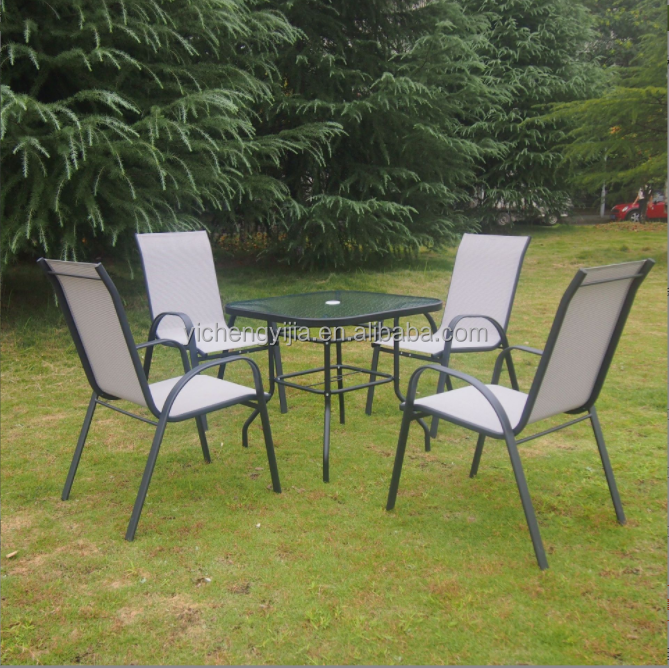 Economical Small Round Outdoor Sectional Sling Chairs Set With Dining table