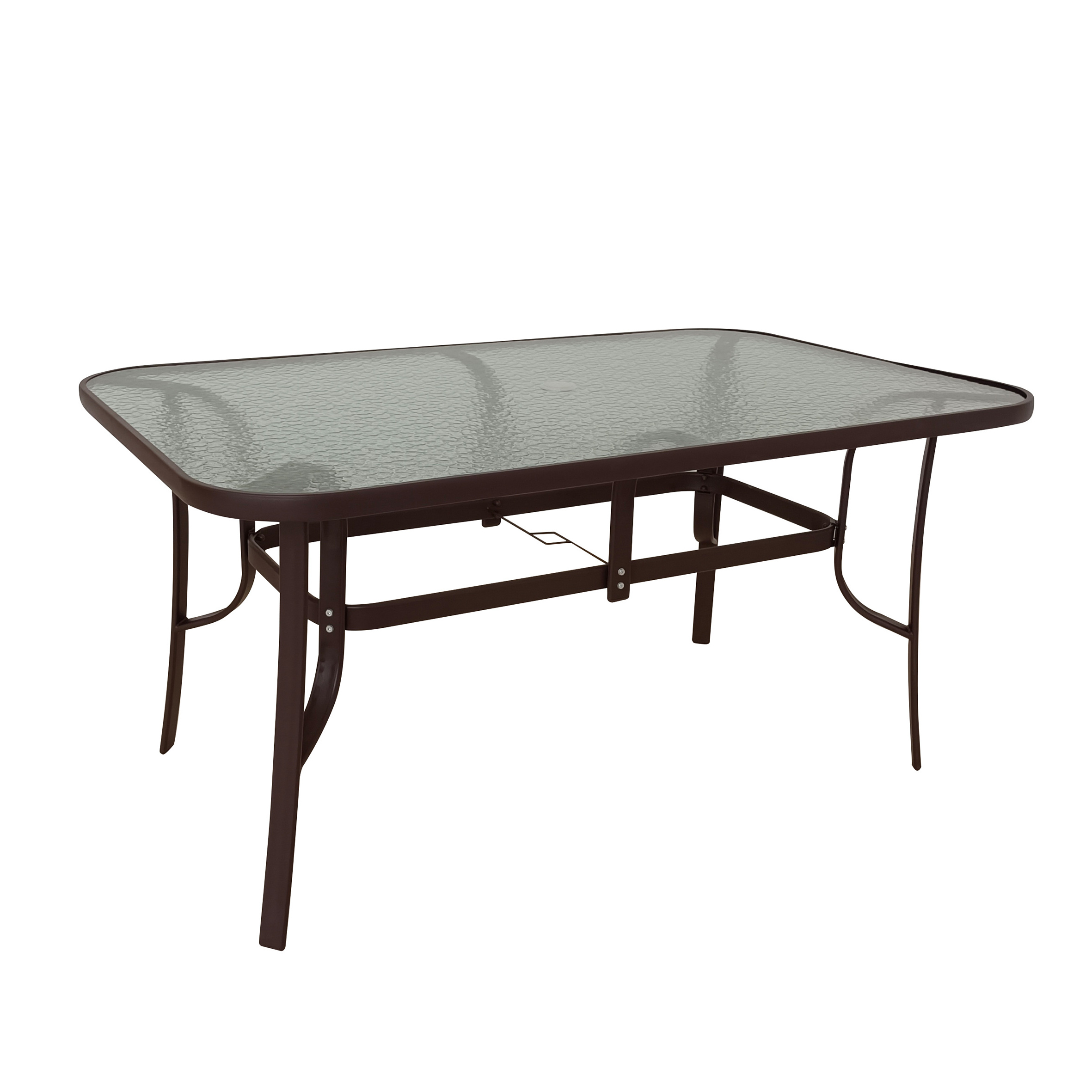 KD mail order Rectangular Outdoor Metal Tempered Glass Top Patio Dining Garden Table with Umbrella Hole