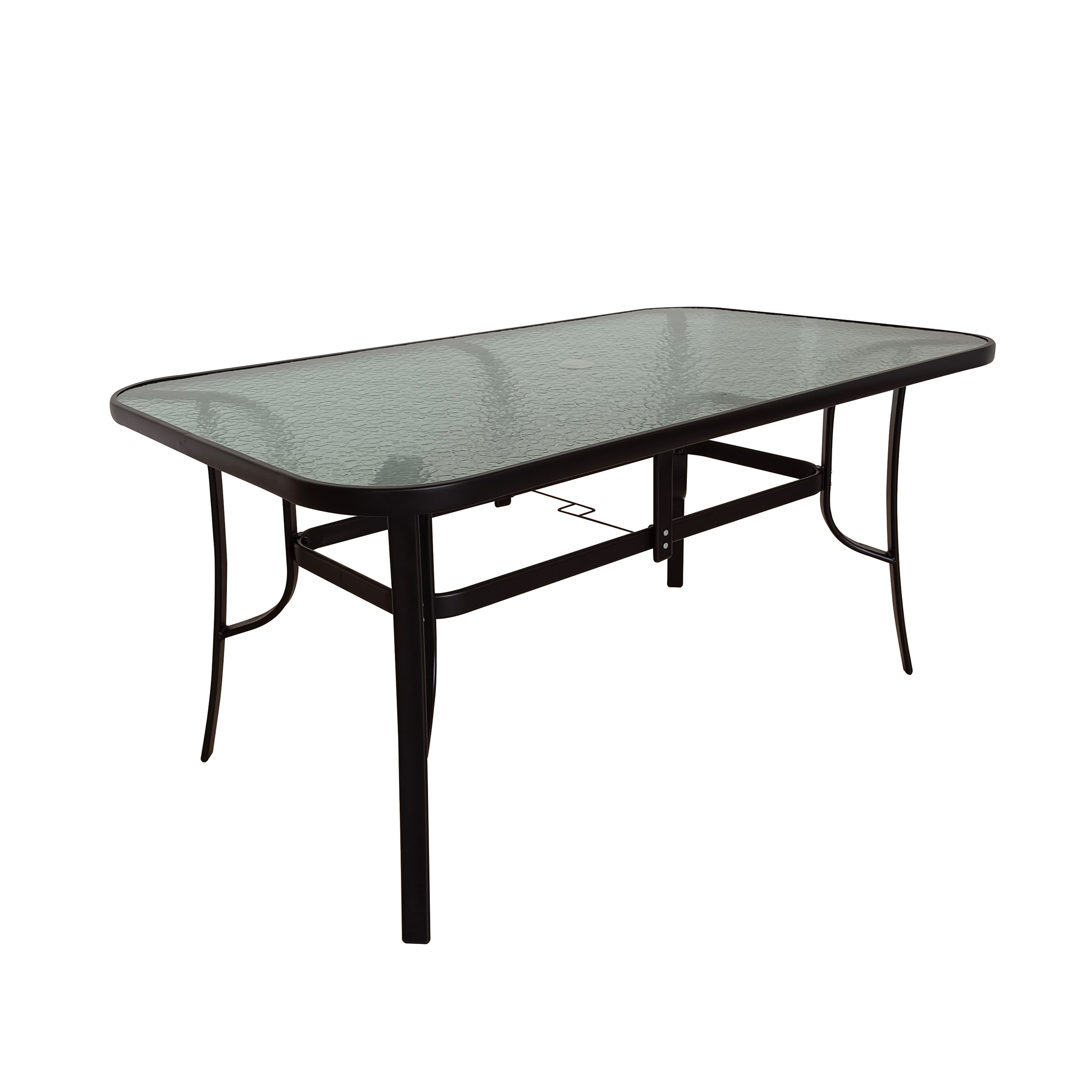 KD mail order Rectangular Outdoor Metal Tempered Glass Top Patio Dining Garden Table with Umbrella Hole