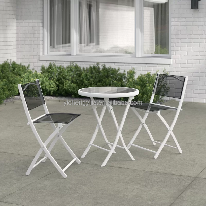 Wholesale black metal bistro set garden 3pcs folding table and chair set