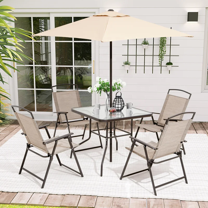 luxury garden outdoor coffee patio furniture 6 8 camping folding chair table Piece Folding Dining table Set