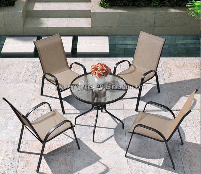 Economical Small Round Outdoor Sectional Sling Chairs Set With Dining table