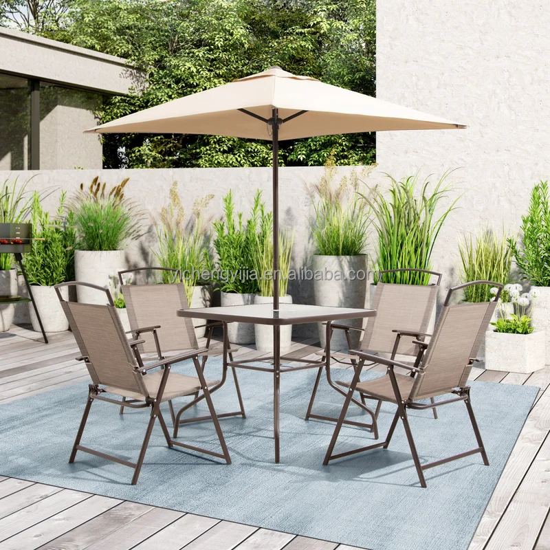 luxury garden outdoor coffee patio furniture 6 8 camping folding chair table Piece Folding Dining table Set