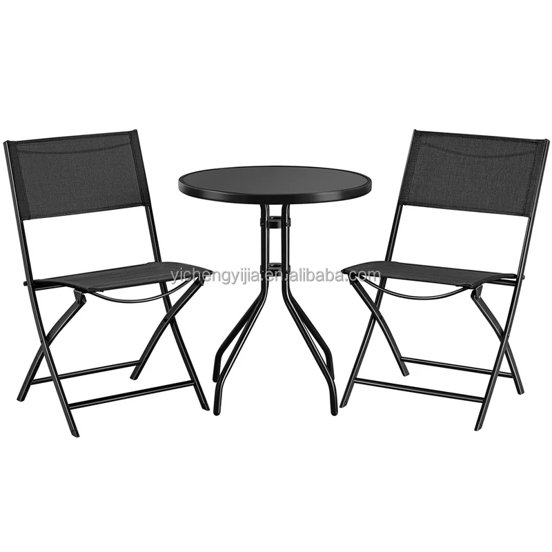 3 Piece Cheap Wholesale Modern Metal Iron Folding Foldable Outdoor Chairs Table Garden Furniture Balcony Patio Bistro Set