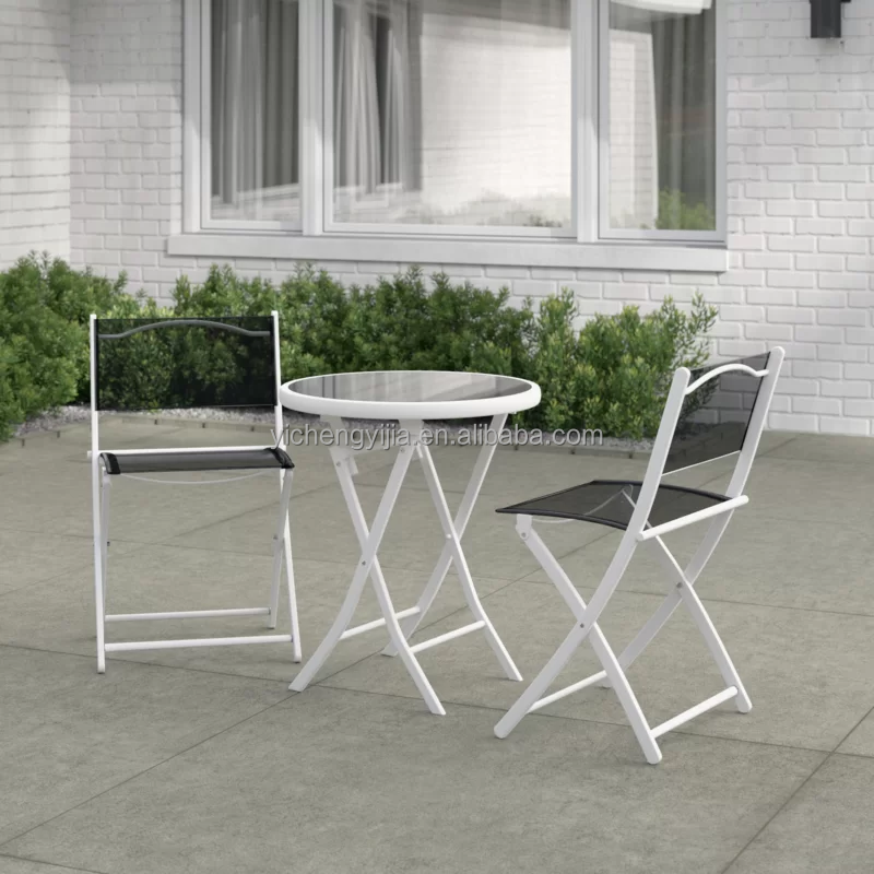 Wholesale black metal bistro set garden 3pcs folding table and chair set