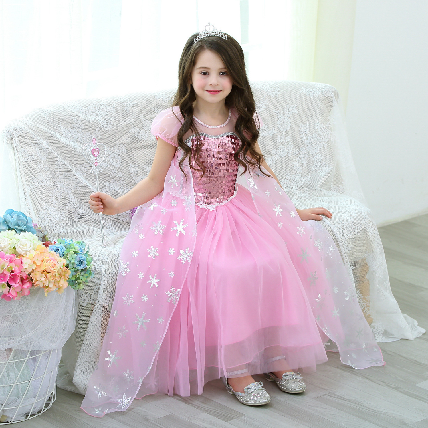 Girls Elsa Princess Elsa Anna Fashion Kids Costume Cosplay Costume Halloween Children Dress With Cape Dress 3-10 Year